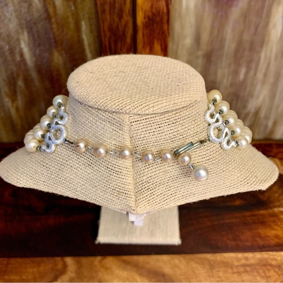 Vintage 5 Strand Multi Strand Graduated Faux Pearl Collar Necklace - Picture 12 of 12